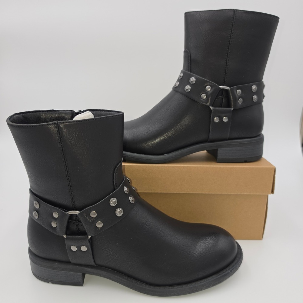 Frye and Co Conley Black Studded Harness Moto Ankle Boots Womens 7M NEW